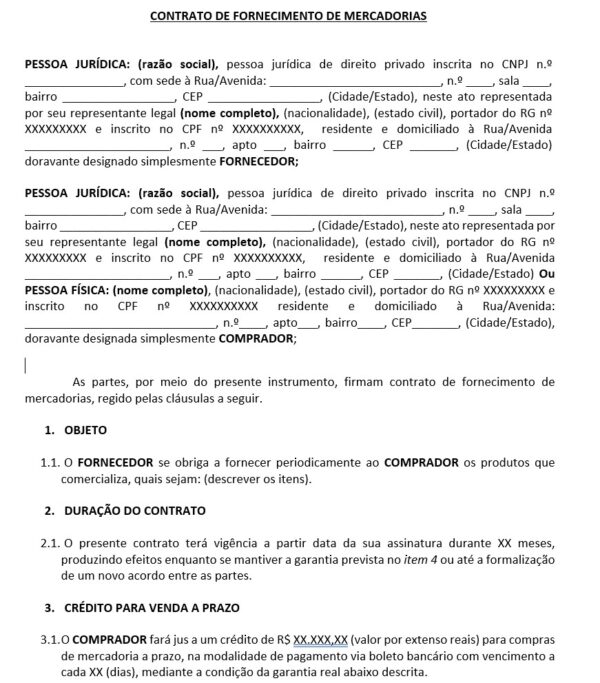 Contrato de Fornecimento de Mercadorias