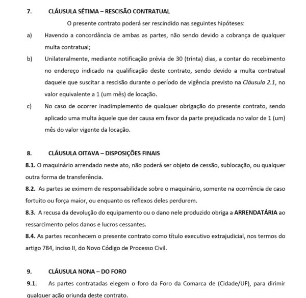 Contrato de Arrendamento de Maquinário